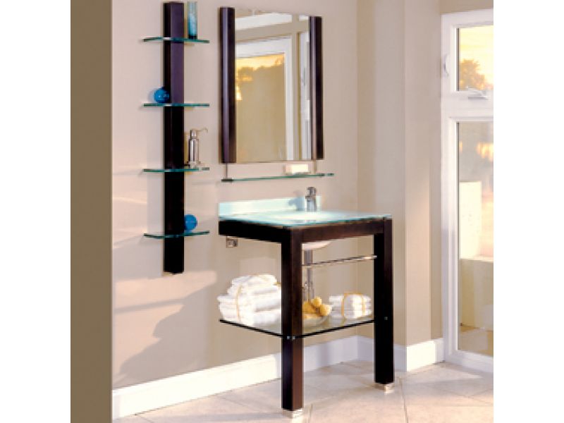 5300T-WH Wood Frame Lavatory Console with Glass Top, Mirror, Shelf (all included) Espresso